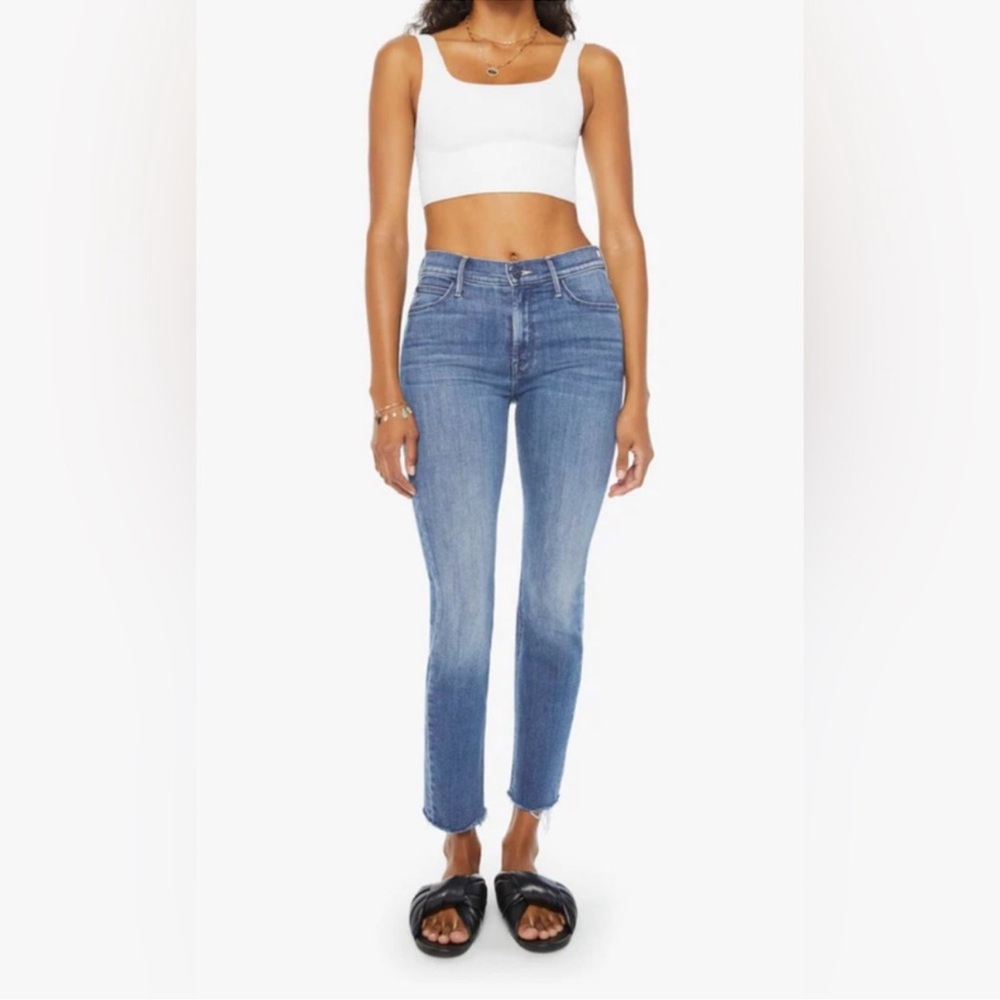 Mother Mid Rise Dazzler Ankle Fray We The Animals Denim Jeans Womens 25 Blue